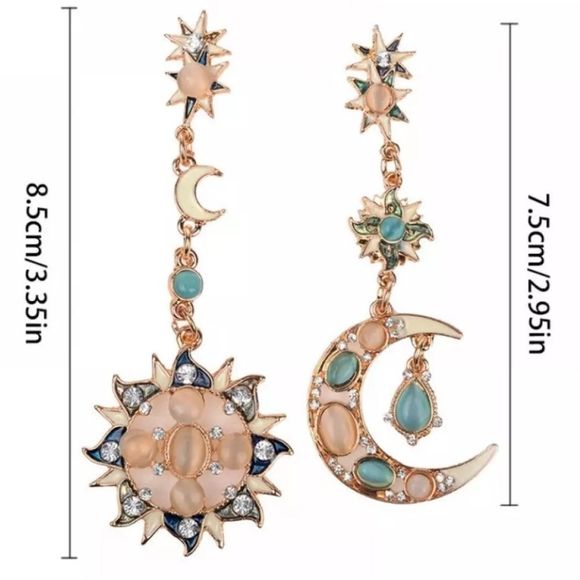 BOHEMIAN Sun & Moon Goldtone Stud Earrings - Picture 4 of 6